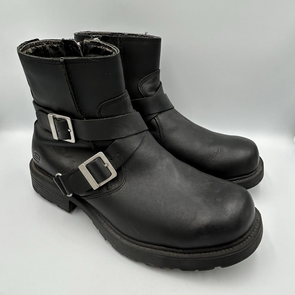 Skechers Boots Mens 10.5 Cinder Twist Harness Vtgโ Black Leather Motorcycle Y2K